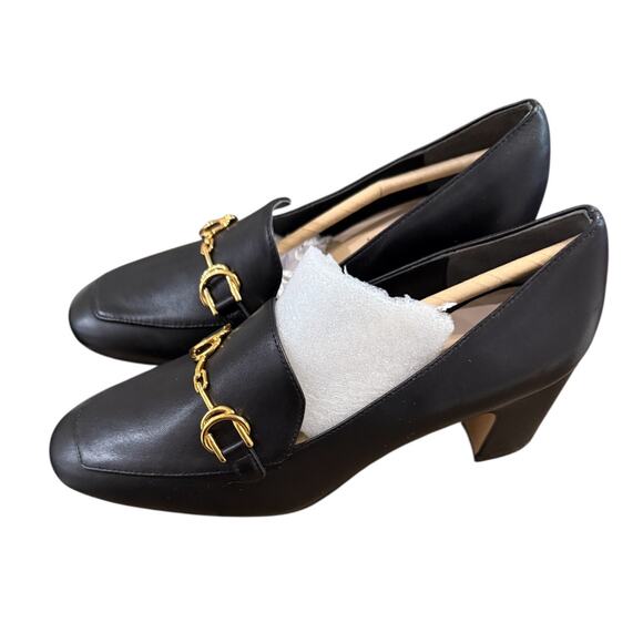 NEW- NWOT Stuart Weitzman Black Leather Loafer Heels Size 6.5B - Picture 4 of 9